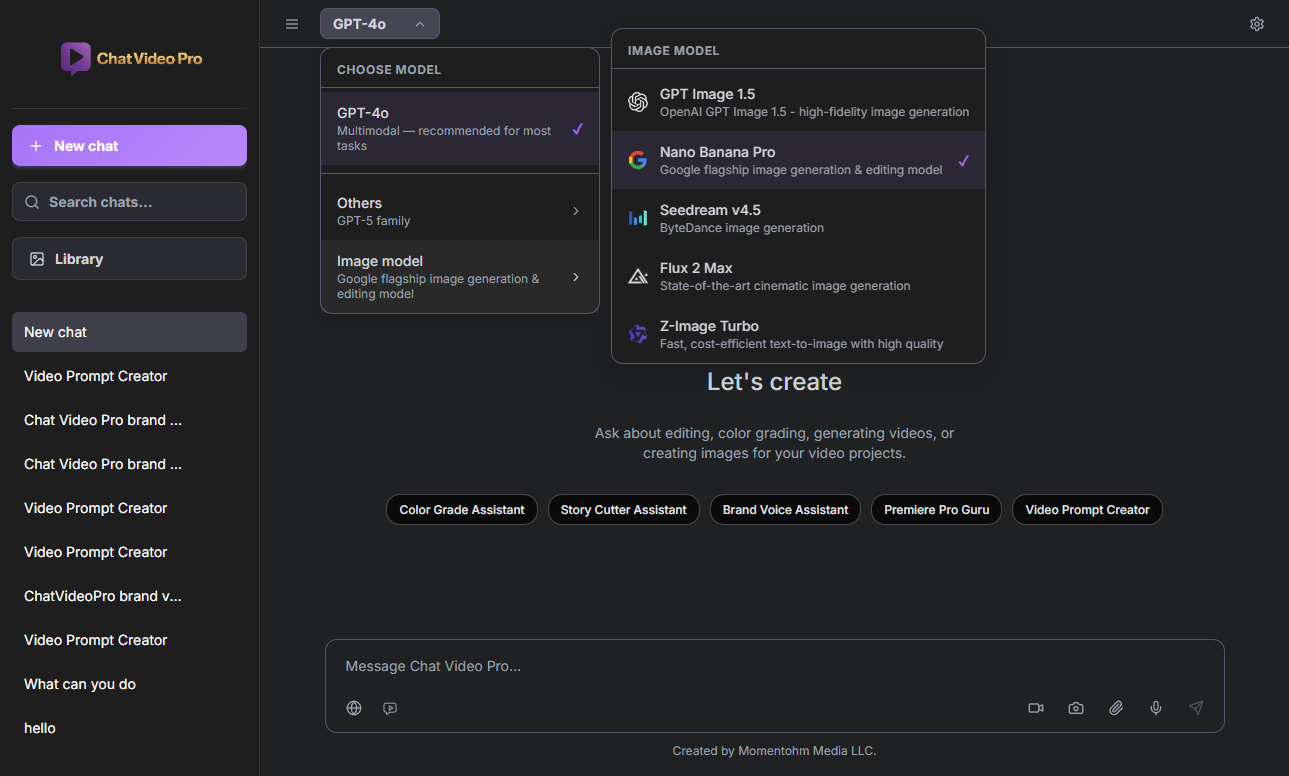 Video model settings for duration and resolution