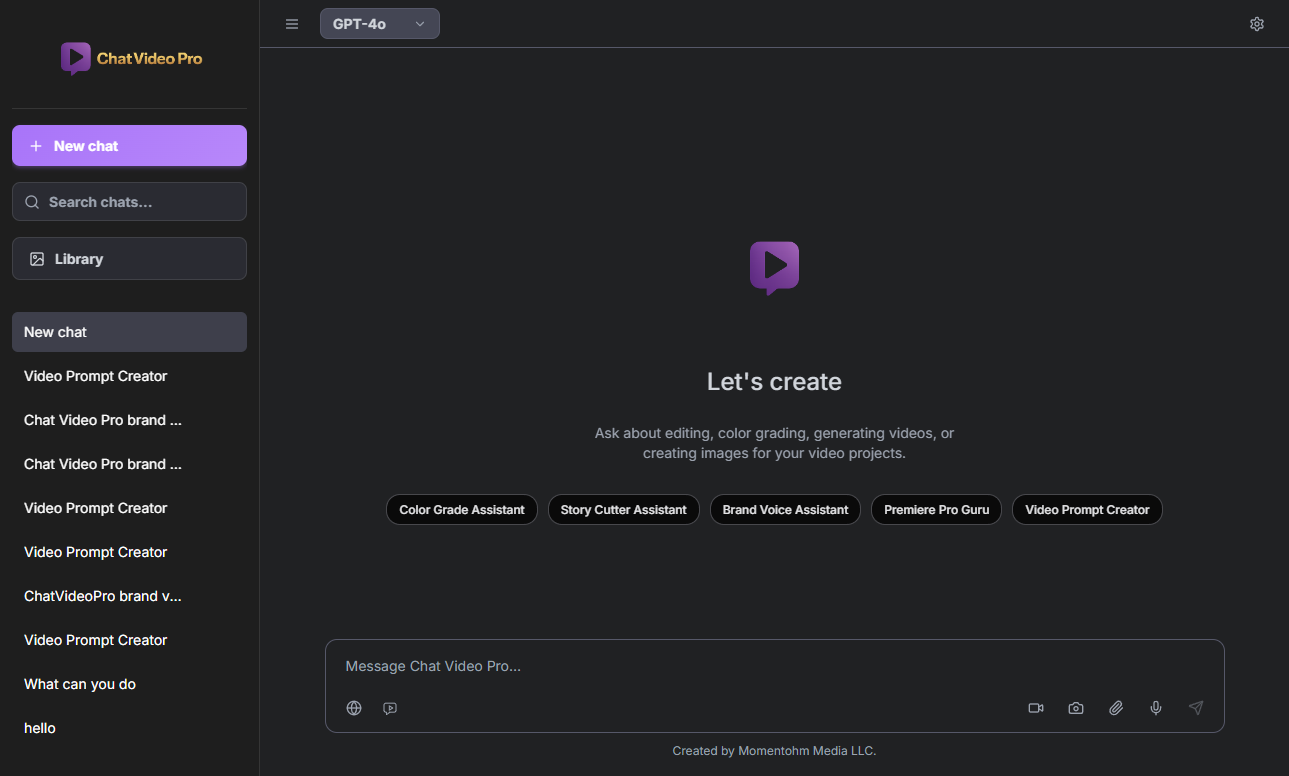 Chat Video Pro panel layout inside Premiere Pro